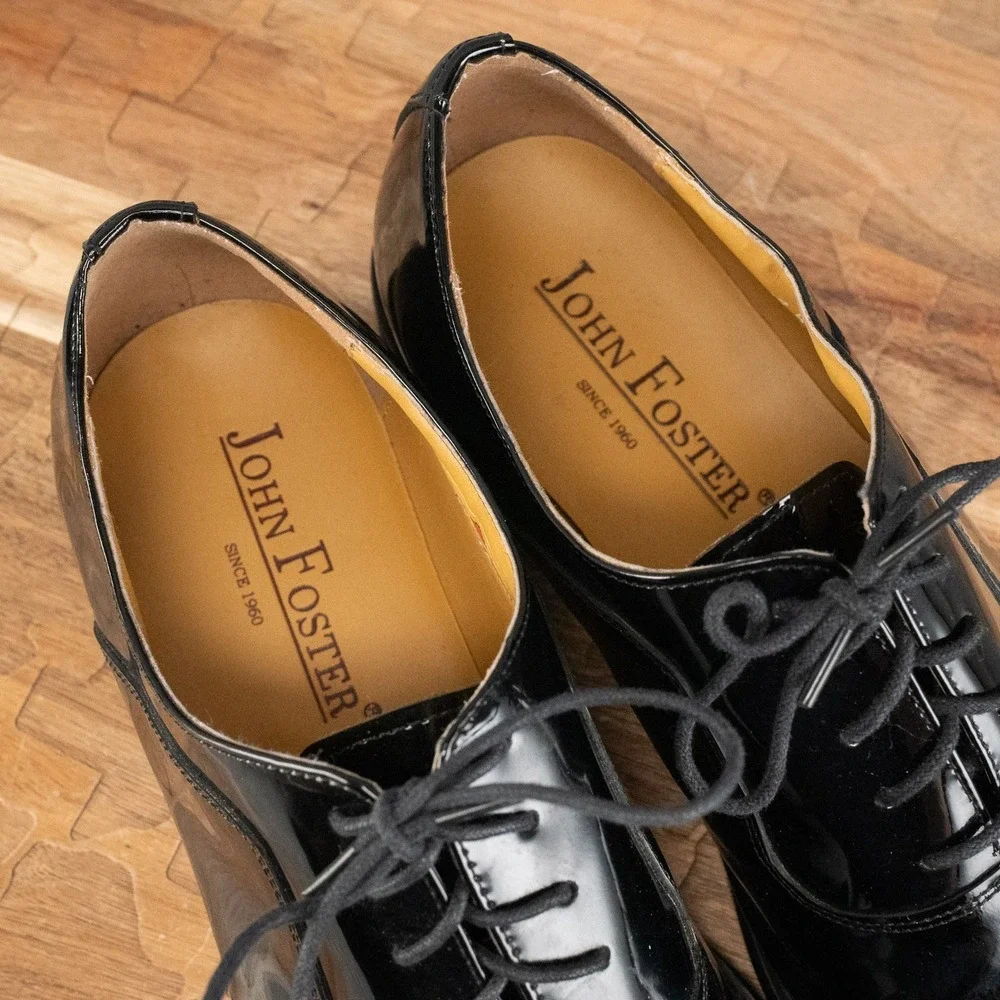 John Foster Men's Black Patent Leather Oxfords - Vero Cuoio Sole - Size- 12 US